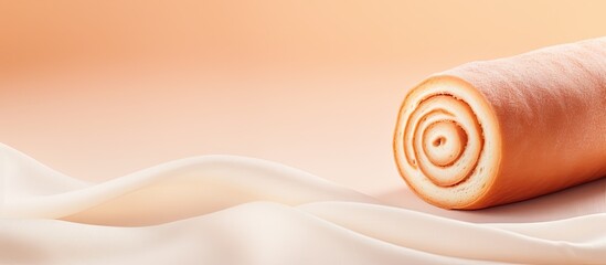 Closeup of a Swiss roll on a isolated pastel background Copy space