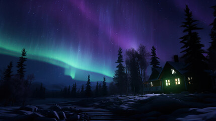 Night scene capturing the eerie glow of the Northern Lights