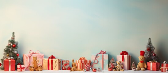 Toys for Christmas this year isolated pastel background Copy space