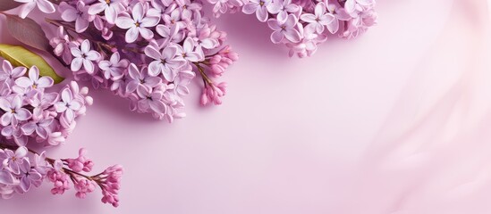 Close up horizontal view of lilac flower tincture on table isolated pastel background Copy space