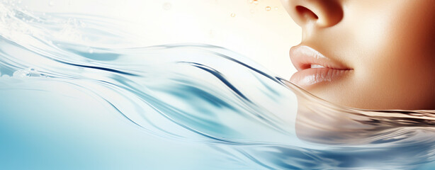 Girl enjoying clear waves of blue water at spa. Generative Ai