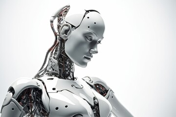 Robot woman on white background. Generative AI