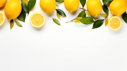 fresh lemons on white background top view with copy space. Generative Ai