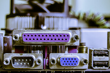 close-up of connectors on the motherboard