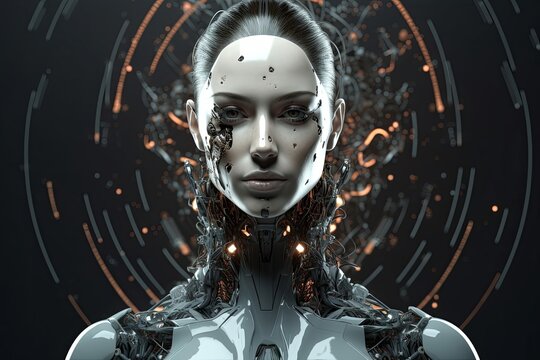 Robot woman background. Generative AI
