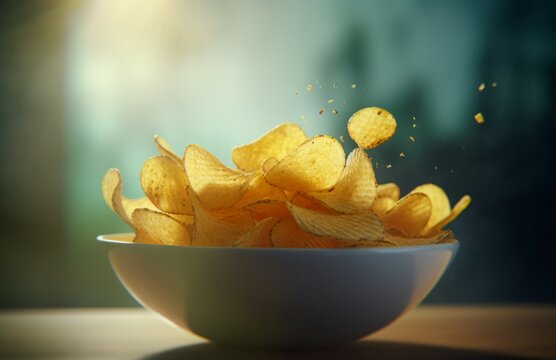 Potato chips bowl food. Generate Ai