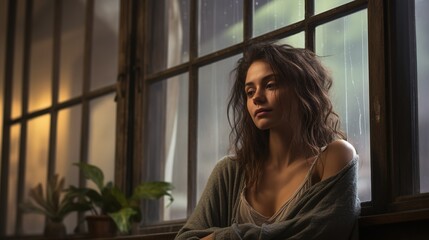 woman relaxing at home. melancholy