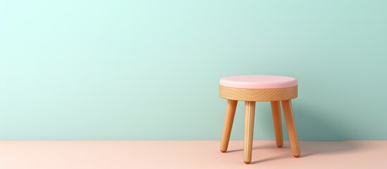 Stool made of wood against isolated pastel background Copy space