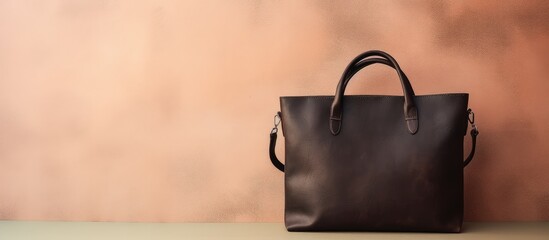 Natural material black leather bag on isolated pastel background Copy space en background