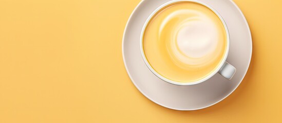 Saffron milk cup on a isolated pastel background Copy space