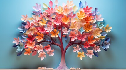 bright colorful pastel paper tree sculpture wall painting mural
