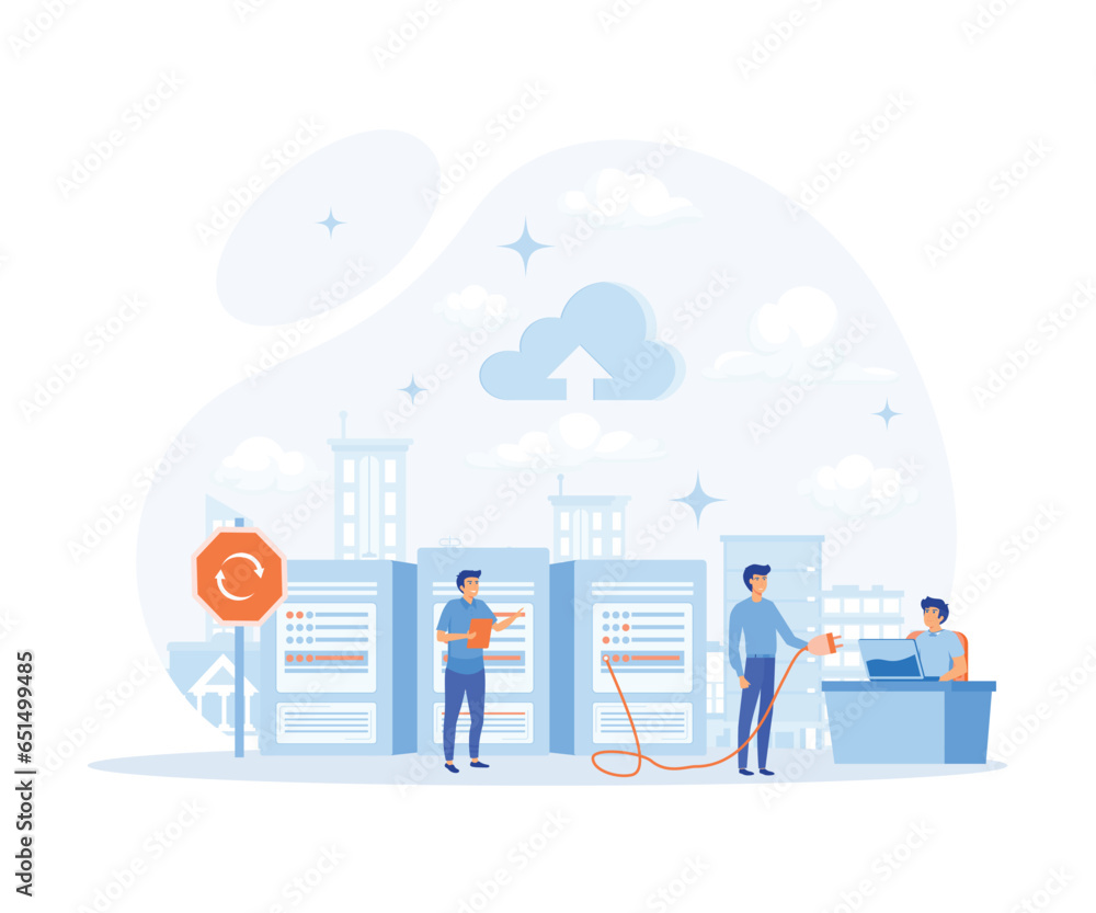 Poster users work with a cloud service platform. cloud computing. web cloud technology, data storage, worki