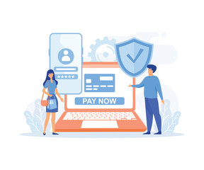 Online payment and wallet. Cashless pay,  Easy shopping, flat vector modern illustration