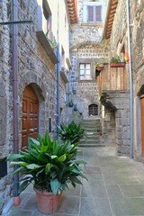 A street in the medieval neighborhood of Vitorchiano, a city in Lazio in the province of Viterbo, Italy.
