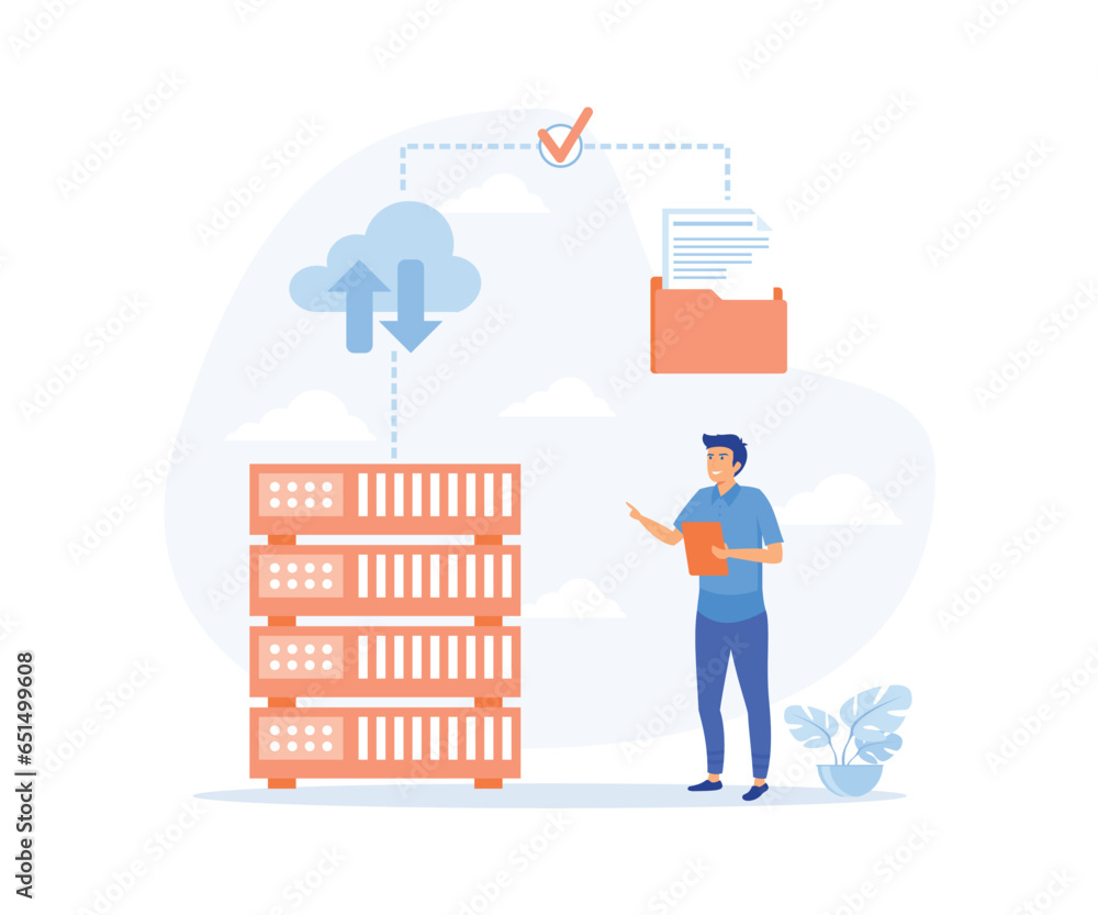 Poster cloud storage concept, digital hosted storage, database security, data infrastructure service, cloud