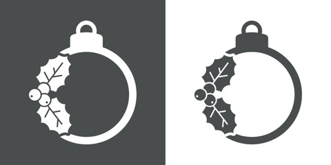 Tiempo de Navidad. Logo con silueta de bola de navidad con hojas de acebo para su uso en invitaciones y felicitaciones