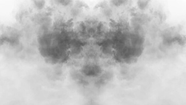 Slowly emerging gray smoke watercolor at the top, abstractly on a white background, mirror effect.