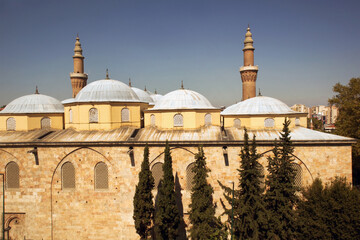 The Grand Mosque with its two minarets of Bursa city  in Turkey.Ordered by Sultan Bayezid I,built in 1396&ndash;1399 by architect Ali Neccar
