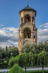 Holy Trinity Cathedral of Tbilisi, (known as Sameba Cathedral) on Elia Hill. Bell tower, which...
