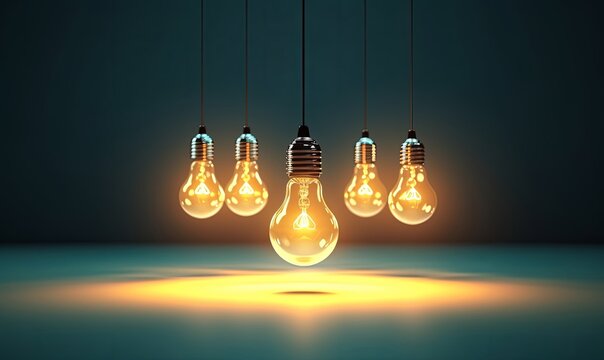 Light bulb idea. 3d render light bulb shines next to the extinguished ones. Leadership, inspiration, right decision and energy saving concept, Generative AI 