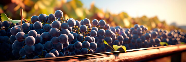 grape harvester's conveyor belts gently carrying clusters of perfectly ripe grapes from the vine to a waiting . Generative AI