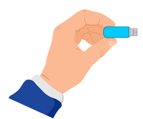 Fototapeta premium Hand holding usb flash drive. Usb flash drive. Information resident, flash card usb. Cartoon vector illustration.