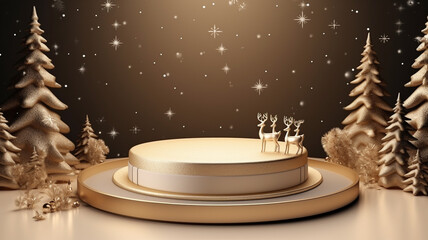 3d of luxury podium with christmas decoration, Christmas concept. Generative AI.