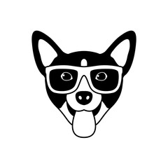 Portrait of Pembroke Welsh Corgi with glasses, black and white flat style. Vector illustration of Hipster dog.