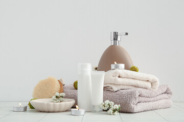 Set of spa supplies on table
