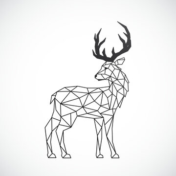 Geometric Deer with wide Antlers Standing and looking back. Noble deer.