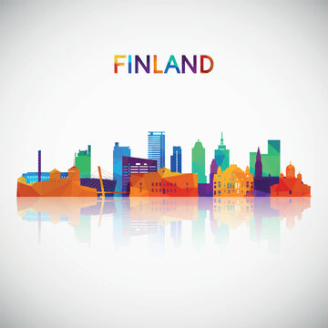 Finland skyline silhouette in colorful geometric style. Symbol for your design. Vector illustration.