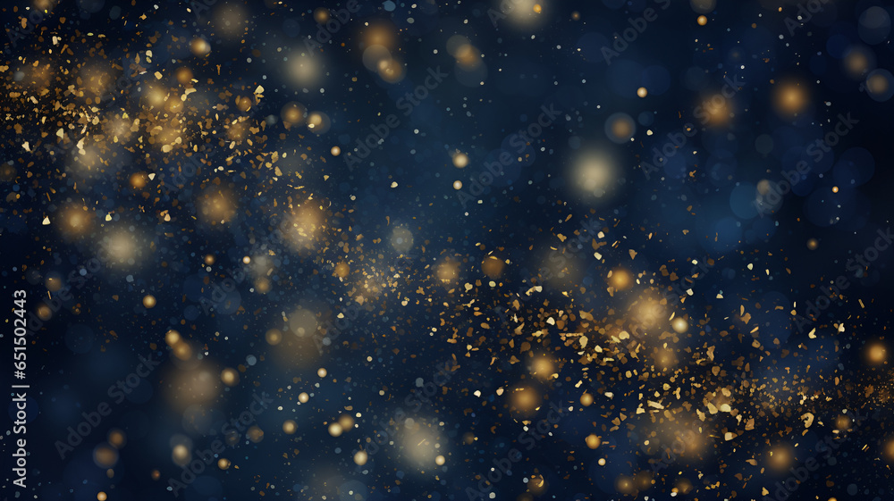 Wall mural festive abstract background with shimmering gold particles and twinkling lights and bokeh effect on 