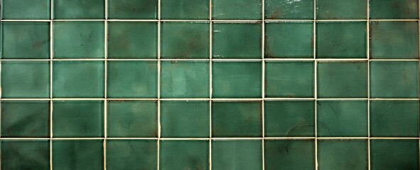 Green ceramic tile background. Old vintage ceramic tiles in green to decorate the kitchen or bathroom, Generative AI  - obrazy, fototapety, plakaty