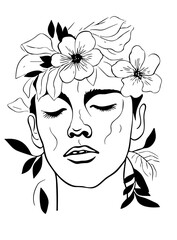 Floral Line Art Boy