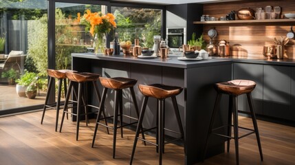  bronze metal legs in a modern kitchen - Powered by Adobe