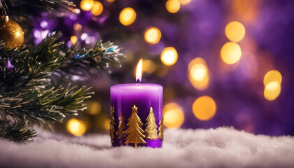 Beautiful purple christmas candle with copy space