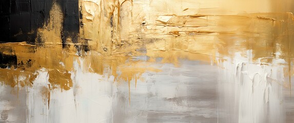 Closeup of abstract rough gold and black art painting texture, with oil acrylic brushstroke, pallet knife paint on canvas, artistic background, banner