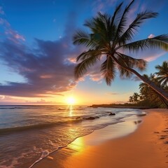 Fototapeta na wymiar Beautiful sunrise or sunset over the tropical beach.AI generated image