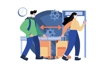 Social Distancing In Airport Illustration Concept