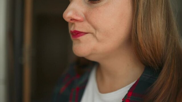 Sick Caucasian young beautiful woman coughing, hiccuping, choking at home, flu and medical virus. . High quality FullHD footage