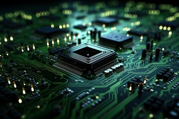 Green Circuit Symphony, a Futuristic Background Texture Unveiling the Intricate Patterns and Technological Harmony of Circuit Board Brilliance