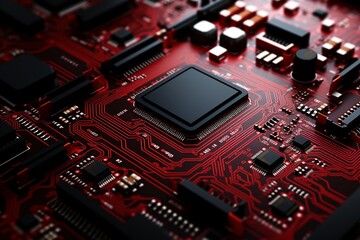 Red Circuit Symphony, a Futuristic Background Texture Unveiling the Intricate Patterns and Technological Harmony of Circuit Board Brilliance