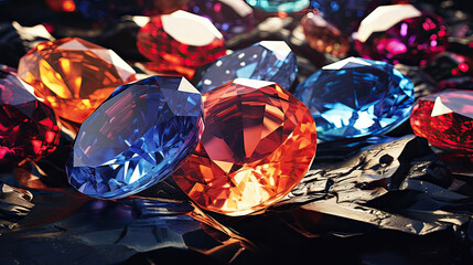 Matrix of luxurious gemstones emanating soft glows.  AI generative