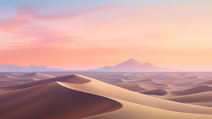 Fototapeta na wymiar Otherworldly desert; sand dunes shifting into waves under a pastel sky. AI generative