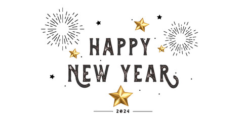 Happy New Year 2024 script text hand lettering. Design template Celebration typography poster, banner or greeting card for Merry Christmas and happy new year. Vector Illustration