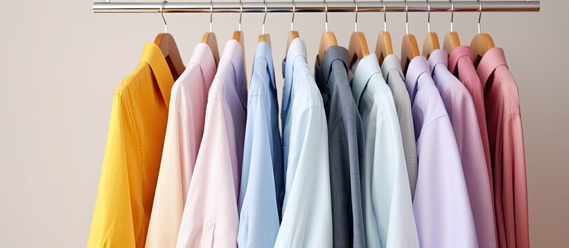 Close up of neatly ironed and folded shirts at home portraying the concept of housekeeping and organized clothing