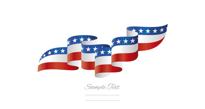 USA blue white red wavy flag ribbon concept design template. Premium USA flag vector illustration design on isolated white background