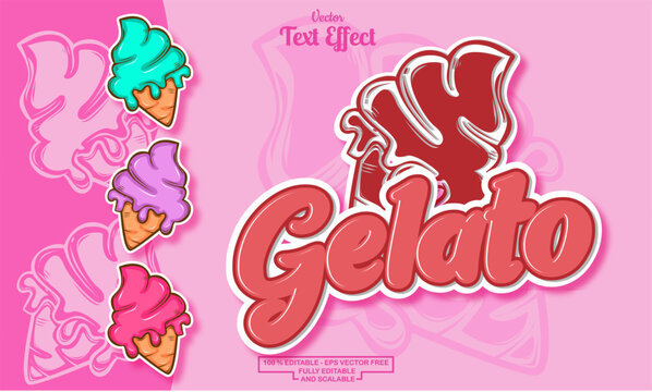 gelato editable text effect on pink color background with hand drawn ice cream