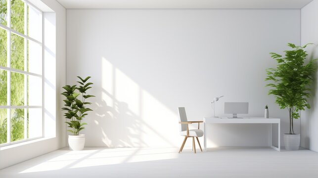 Clean office interior empty copy space with sunlight.AI generated image