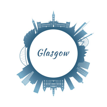 Glasgow skyline with colorful buildings. Circular style. Stock vector illustration.